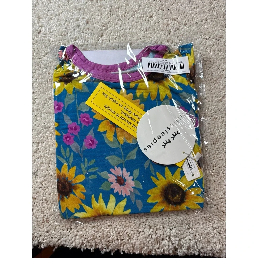 Little Sleepies Pajama Set Kids 12-18mo Blue Sunflower Fields Floral Bamboo PJs